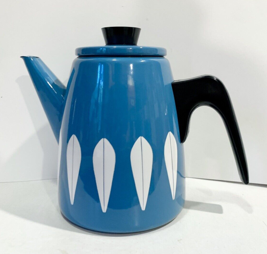 MINT Cathrineholm Blue Lotus Tea Kettle Pot Enamelware Mid-century Danish Modern