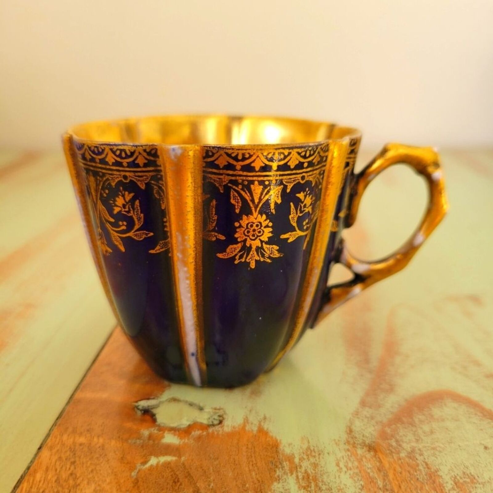 Vintage Aynsley England Cobalt Blue Ornate Metal Tea Cup