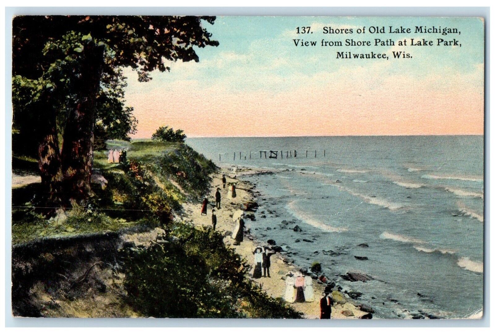 1911 Shores Of Old Lake Michigan View Lake Park Milwaukee Wisconsin WI Postcard