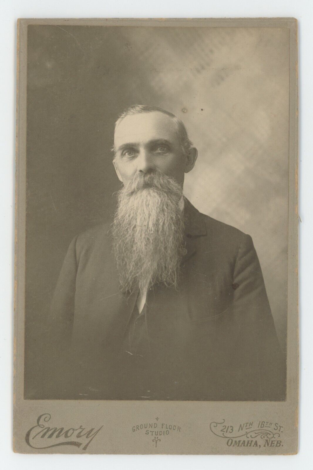 Antique 1897 Cabinet Card Old Man Beard Possibly Member of Odd Fellows Omaha NB