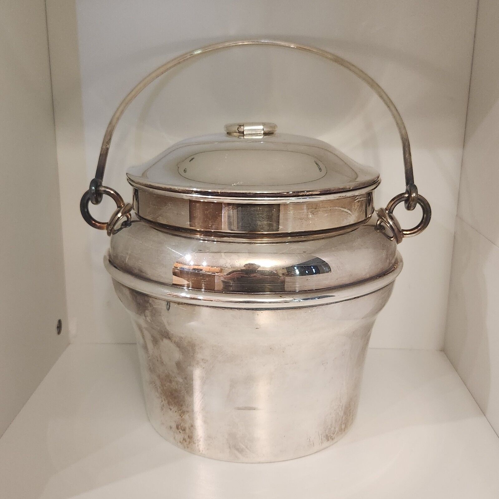 Vtg Fisher Ice Bucket K308 Lidded Silverplated Mid Century Modern Glass Liner