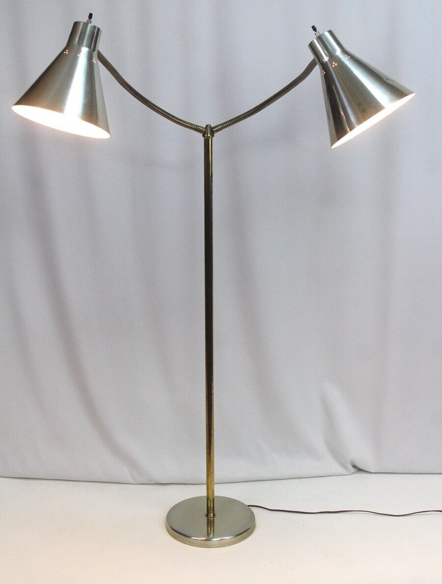 vintage GERALD THURSTON LIGHTOLIER double gooseneck floor lamp MCM mid century