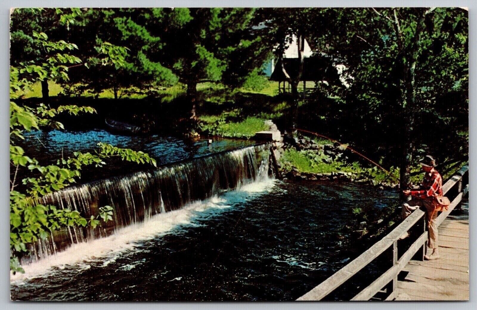 Greetings Sidney New York Waterfall River Fishing Bridge Vintage PM WOB Postcard