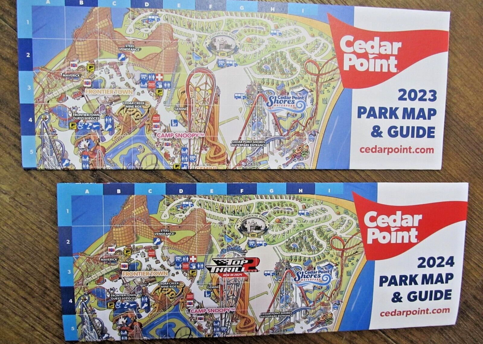 2023 and 2024 Cedar Point Amusement Park ~ Park Map / Guide Folder ~ TT2 Coaster