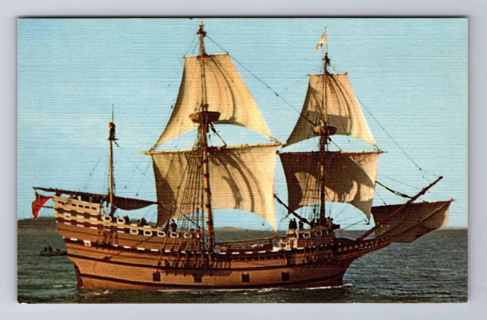 Plymouth MA- Massachusetts, Mayflower II, Antique, Vintage Souvenir Postcard
