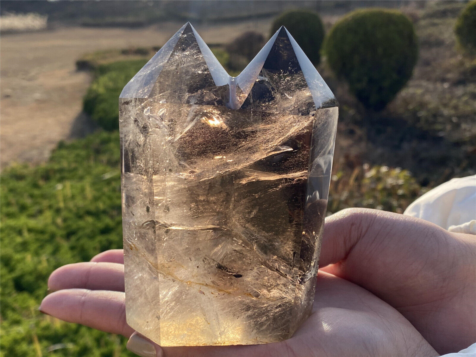 1.78LB top natural smoky quartz obelisk crystal wand healing MXA5244