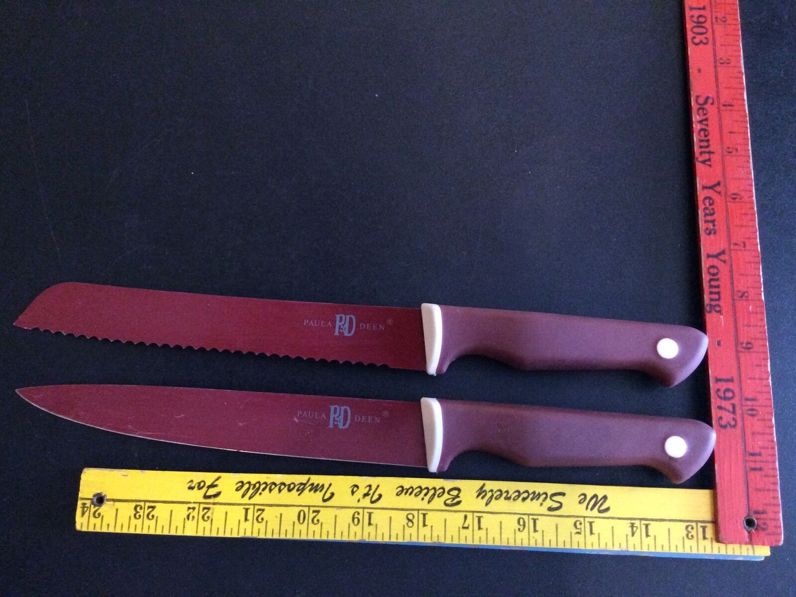  Paula Deen Red Handle Kitchen Knives Lot Of 2 Bre 