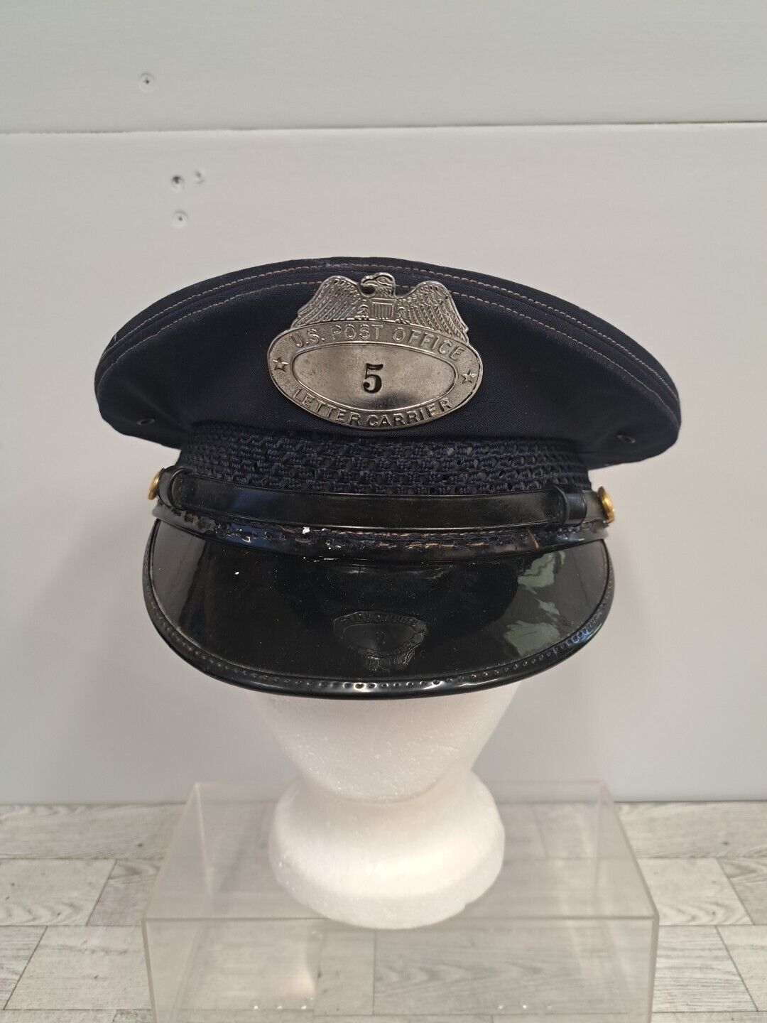 Vintage US Postal Service USPS Letter Carrier Mailman Hat Cap W/Badge Number 5