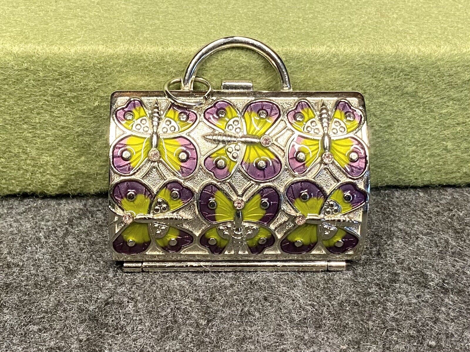 Judith Leiber for Neiman Marcus Enamel Green Purple Butterfly Trinket Purse Box