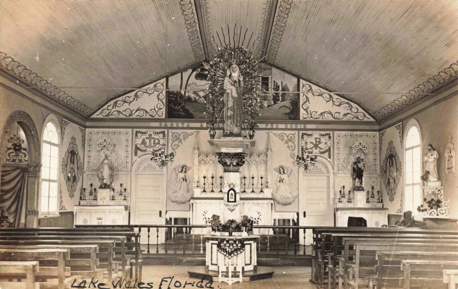 St. Anne's Shrine Church Interior, Lake Wales, Florida FL - 1932 Real Photo RPPC