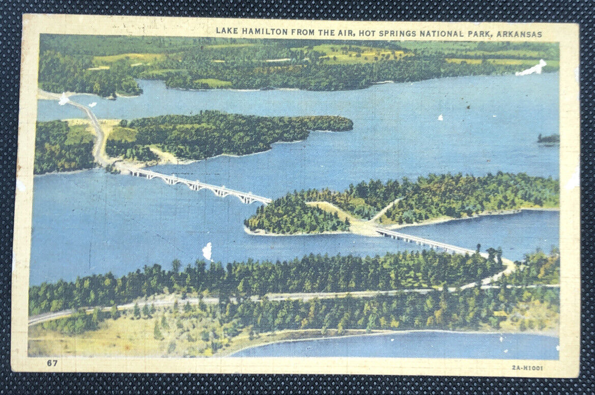 Vintage Lake Hamilton from the Air, Hot Springs National Park, Postcard Unposted