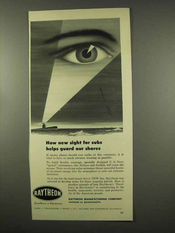 1956 Raytheon Radar Ad - New Sight for Subs