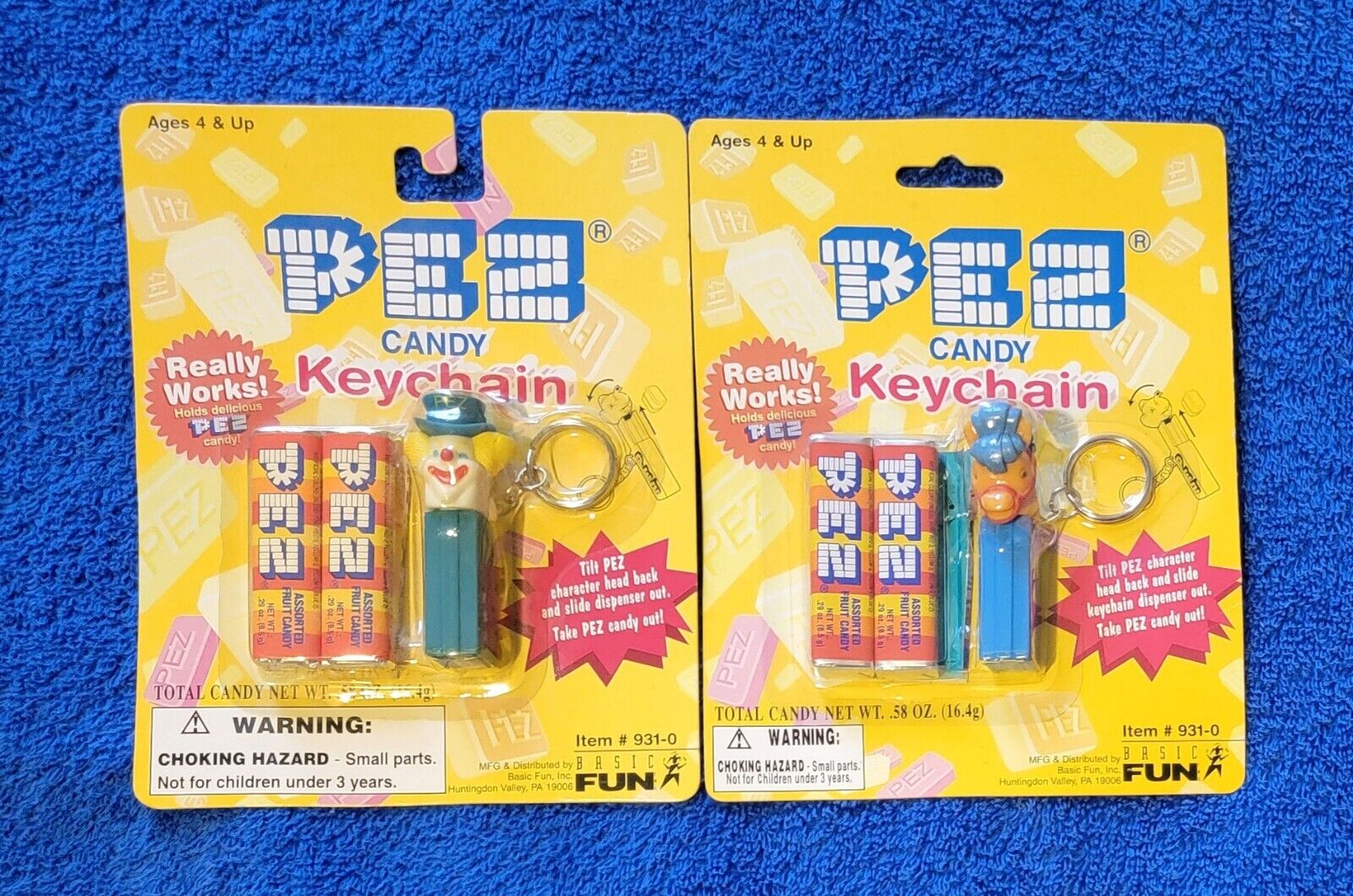 Lot Of Two Vintage Keychains Pony & Peter Clown Mini Dispensers In Package.
