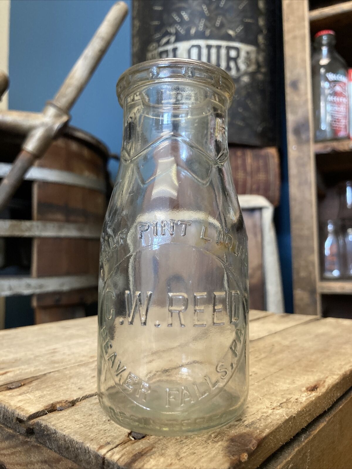 Vintage Half Pint Milk Bottle C W Reed Dairy Beaver Falls Pennsylvania Bottle