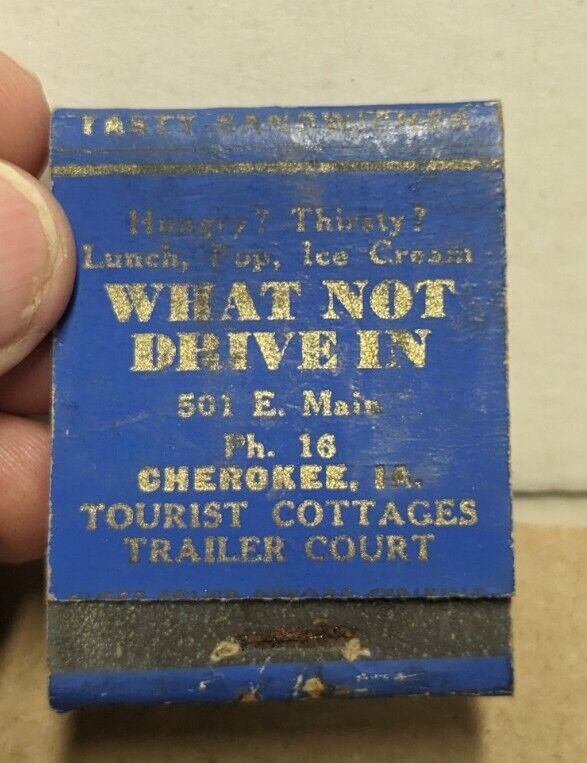 Vintage What Not Drive In Marie Richardson's Phone 16 Cherokee Iowa Ia Matchbook