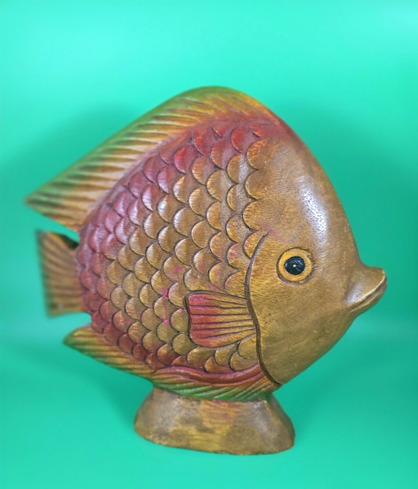 Wooden Carved Whimsical Fish Dory Thailand Folk Decor Sea Creature Oceans Joyful