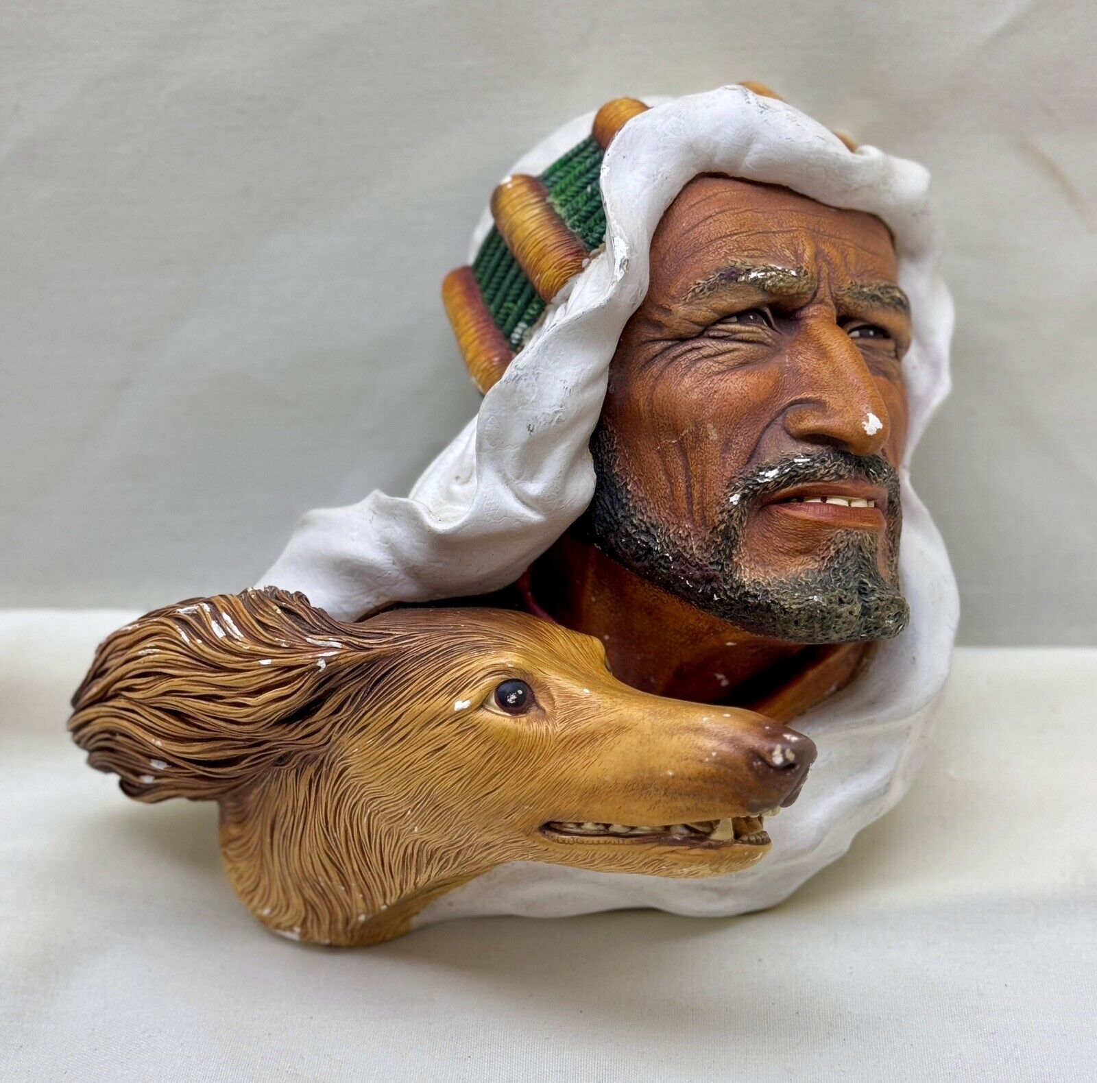 VTG 60’s BOSSONS Chalkware Sculpture Head “Desert Hunter” Man and Dog ~ England