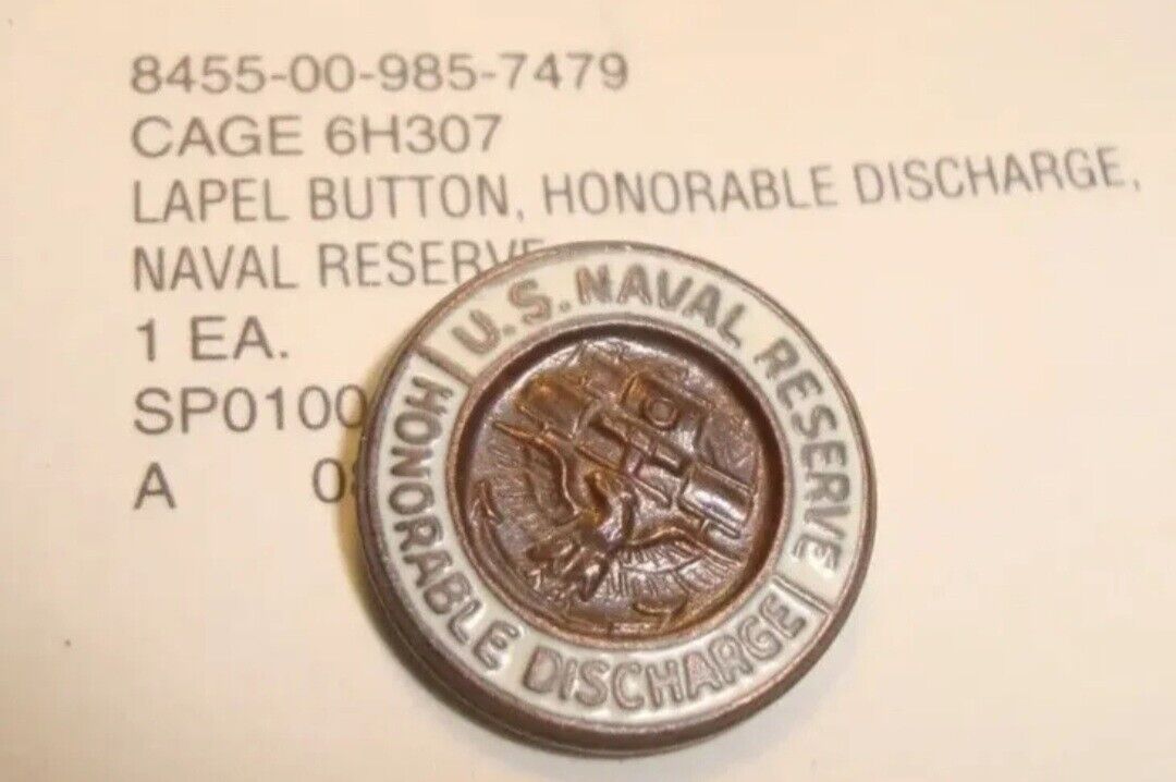 USN NAVY Naval Reserve Honorable Discharge Lapel Button Pin Copper Tone USNR NEW