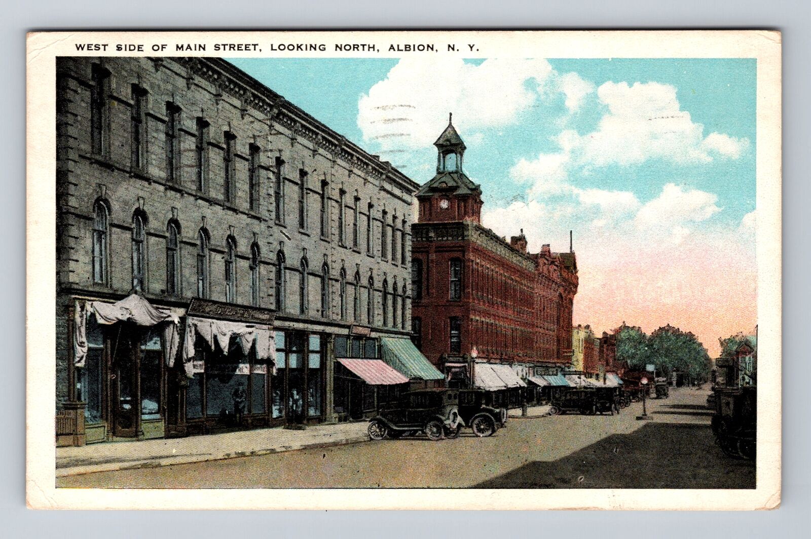 Albion NY-New York West Side Of Main Street Looking North Vintage c1925 Postcard