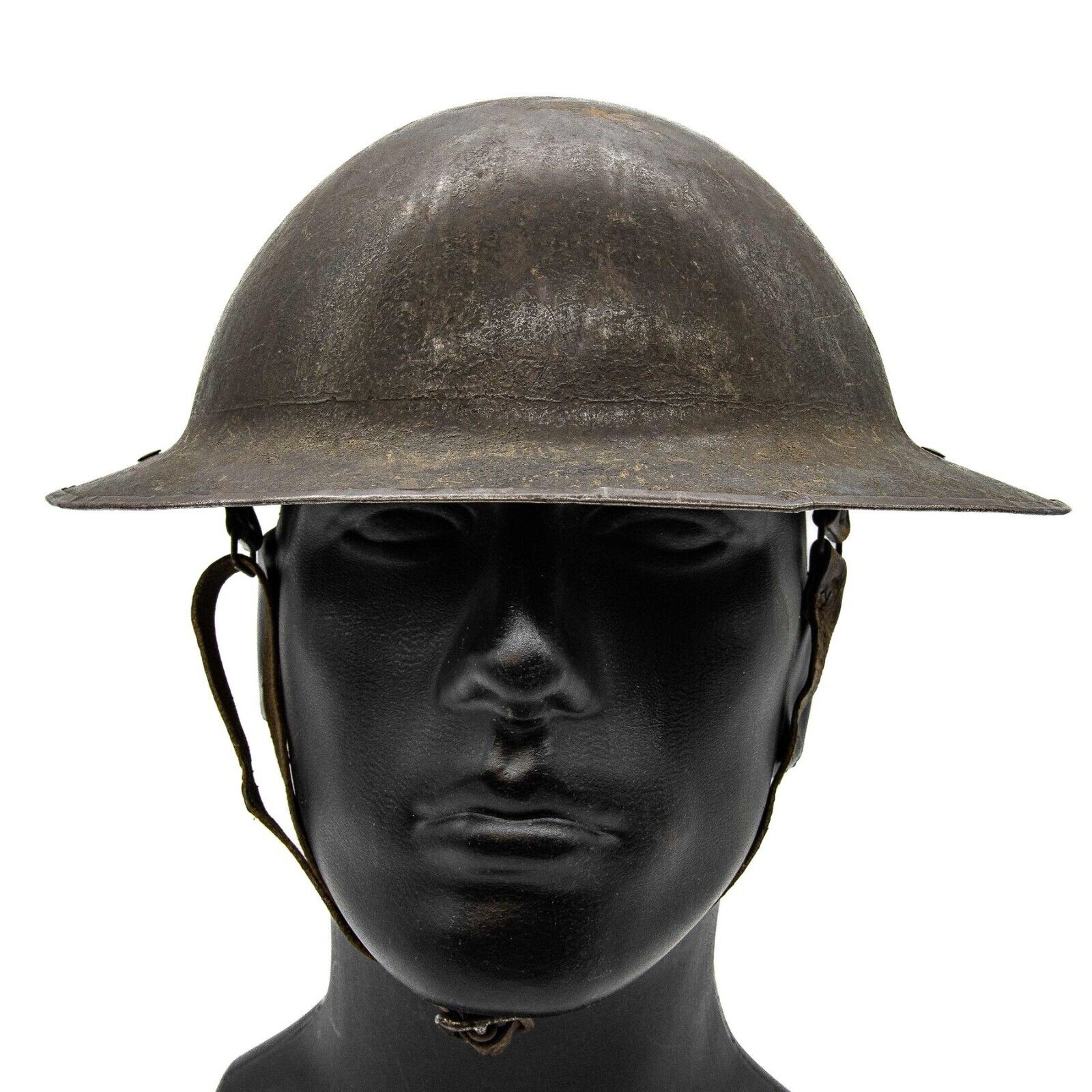 WWI Type A Brodie Helmet with Mark 1 Liner & Chin Strap & Applied Rim