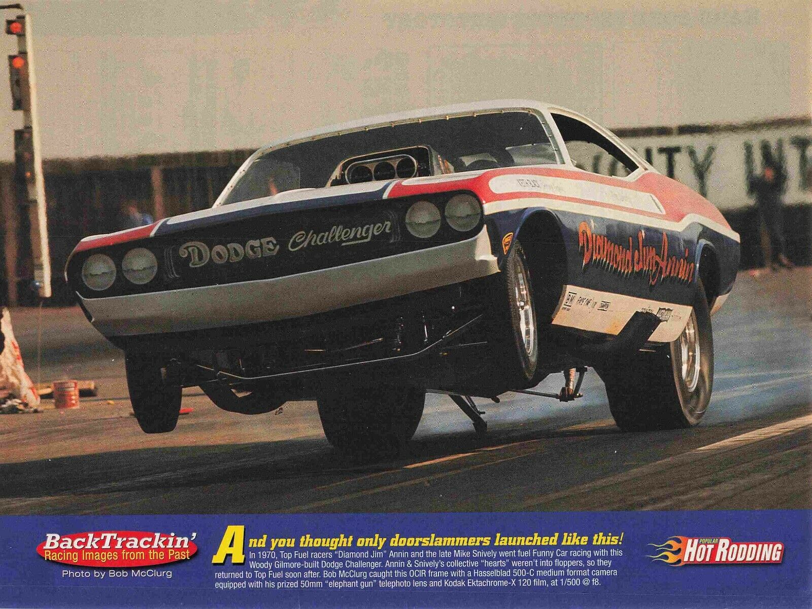 1970 Diamond Jim Annin Car Race Photo Dodge Challenger 90S Print Ad Vtg 8X11
