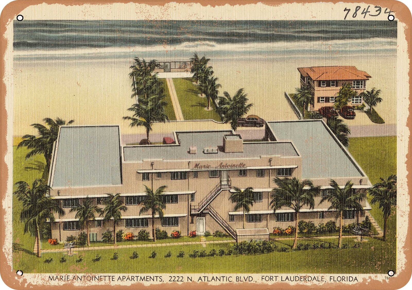 Metal Sign - Florida Postcard - Marie Antoinette Apartments, 2222 N. Atlantic B