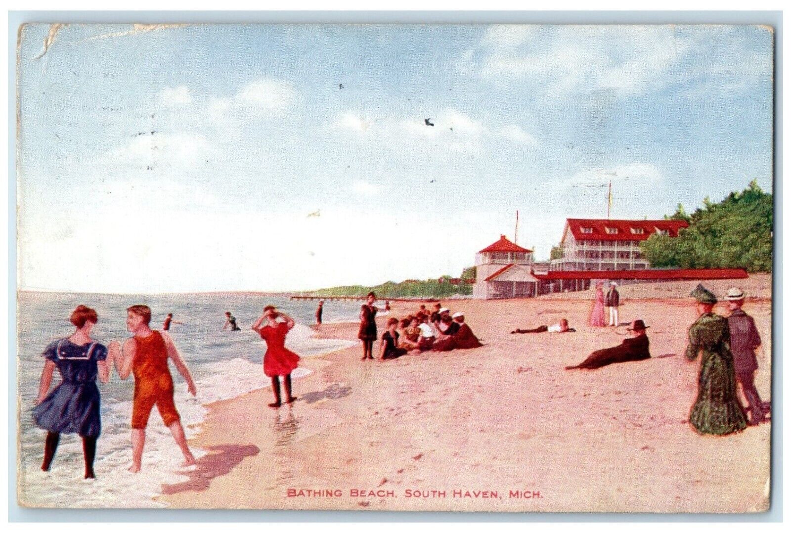 1916 View Of Bathing Beach South Haven Michigan MI Posted Antique Postcard