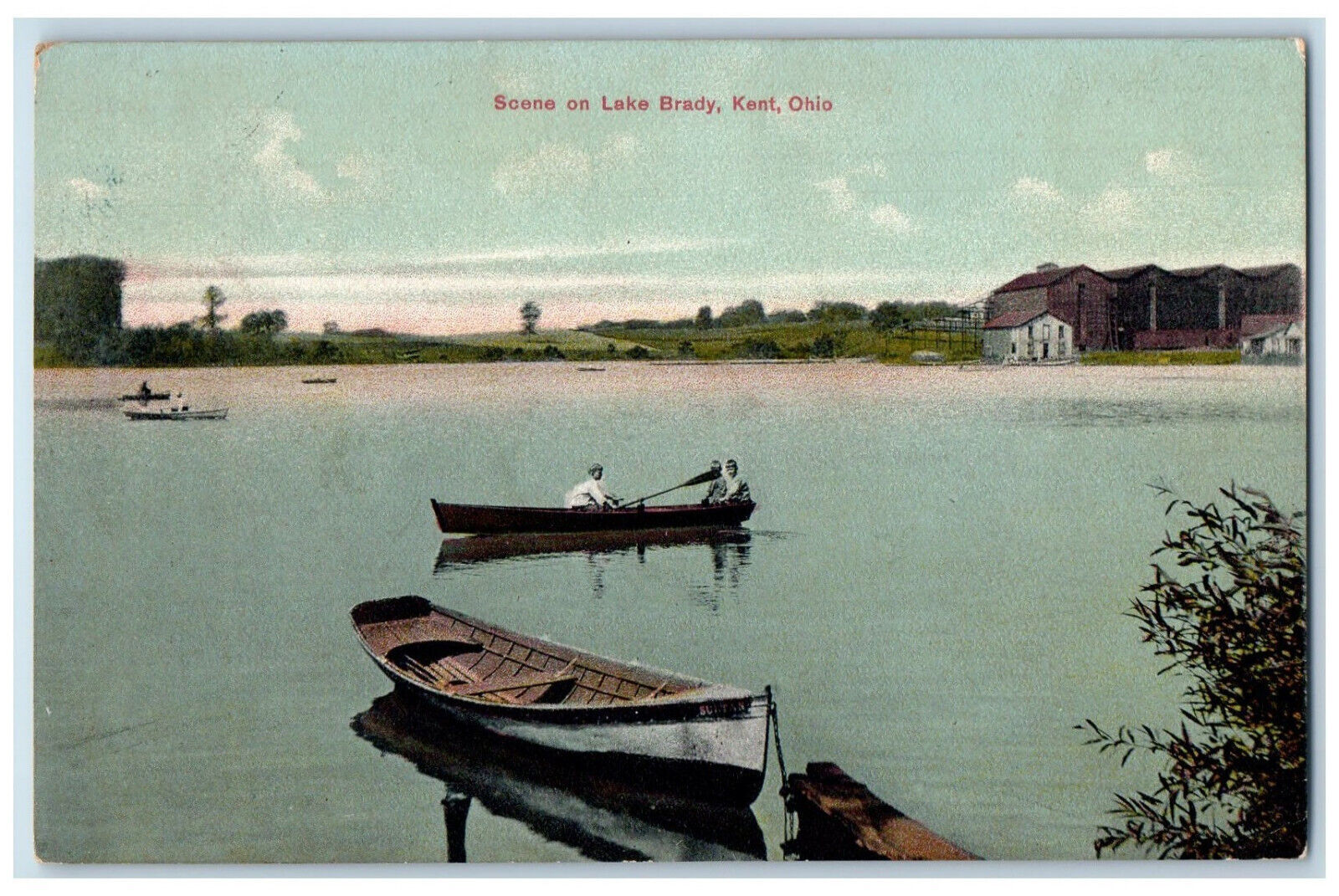 1912 Boating Scene on Lake Brady Kent Ohio OH Antique Posted RPO Postcard
