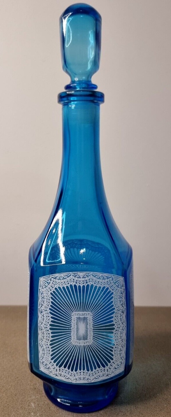 Vintage Cobalt Blue Bohemian Decanter & Stopper Made in Belgium 0.5L