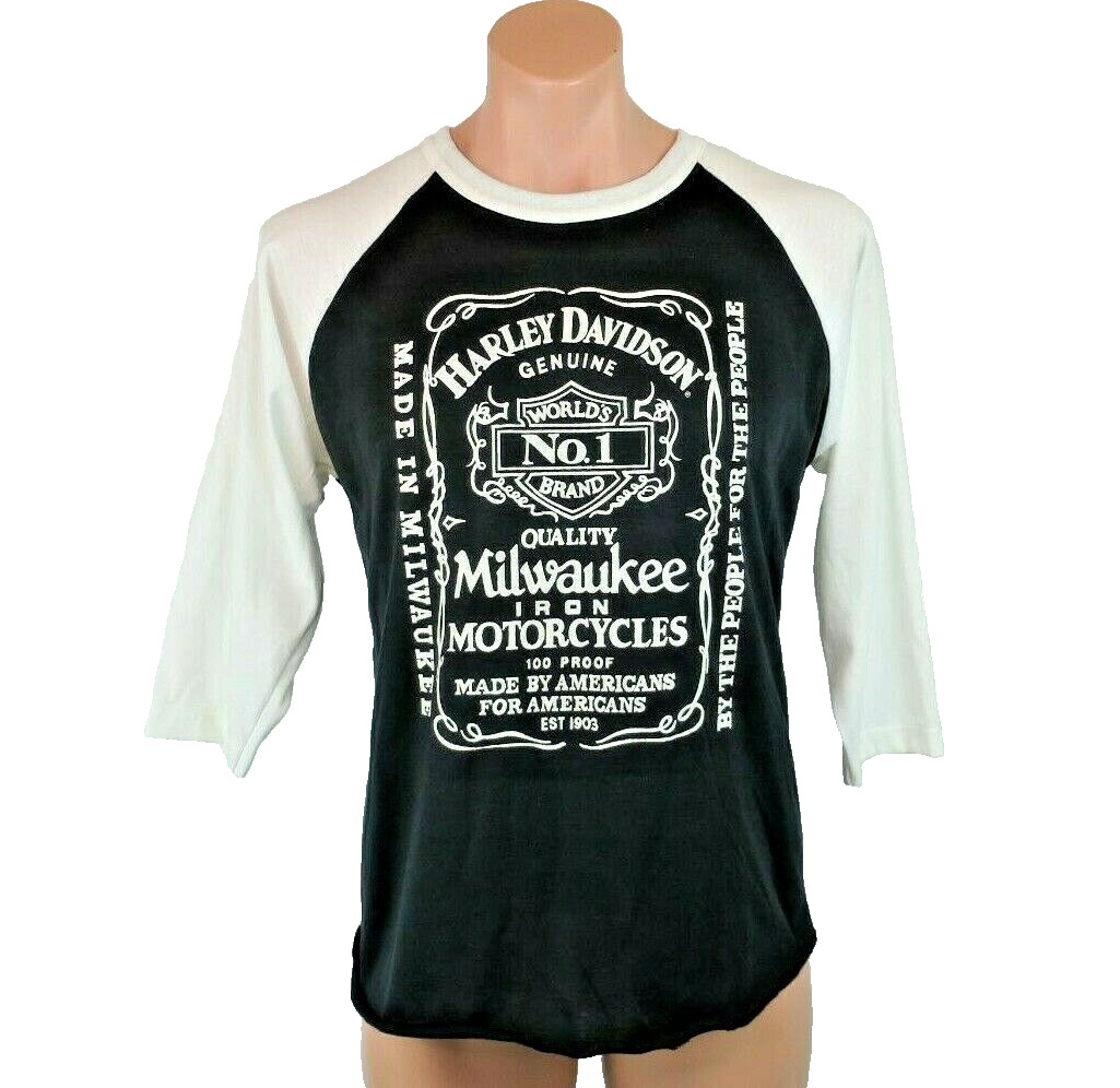 VTG 1974 Harley Davidson Jack Daniels Whiskey Logo Baseball Style NOS t shirt L