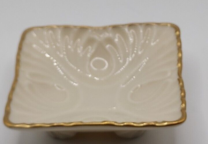 Vintage Lenox Coronet Trinket Dish Footed Ashtray Ivory 24k Gold Trim 3”