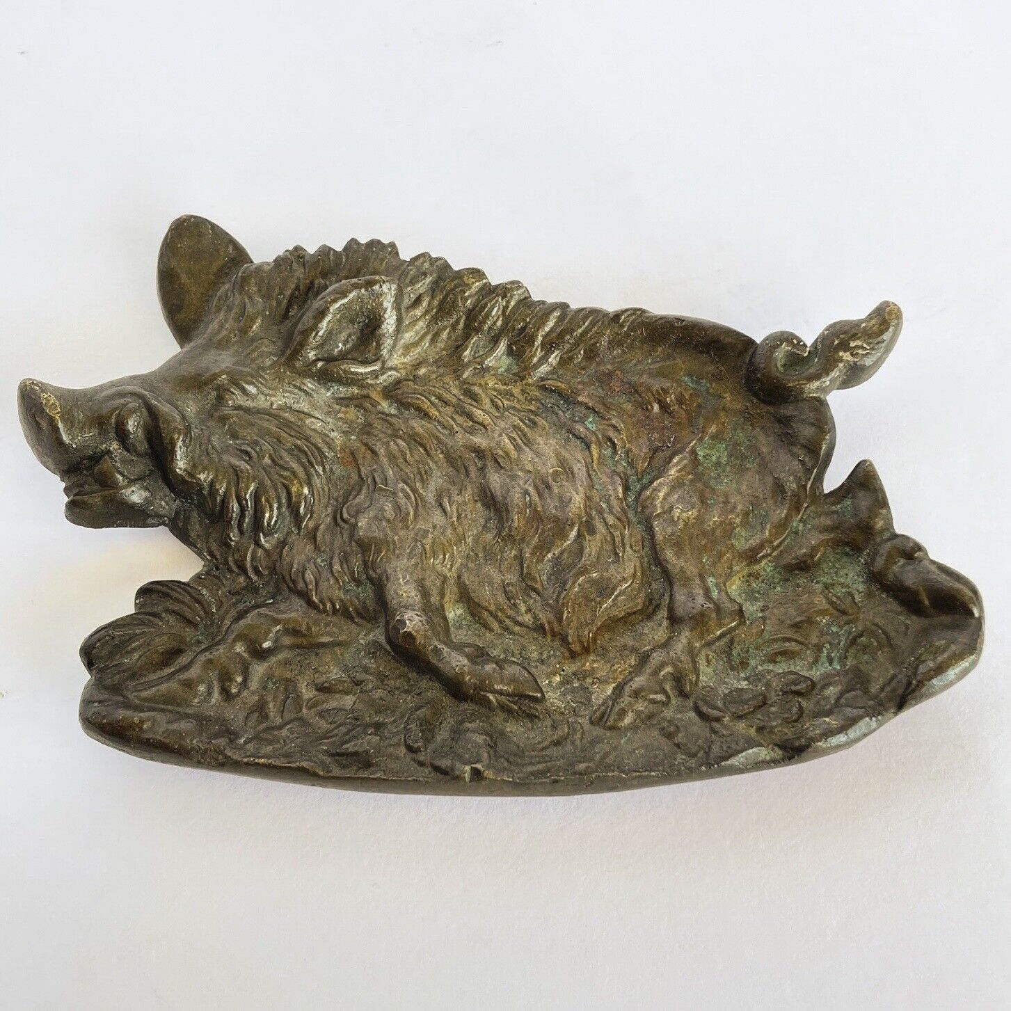 VTG Bronze Wild Boar Tray ~ Figural Pig Ashtray Dish Vide-Poche France 1930's