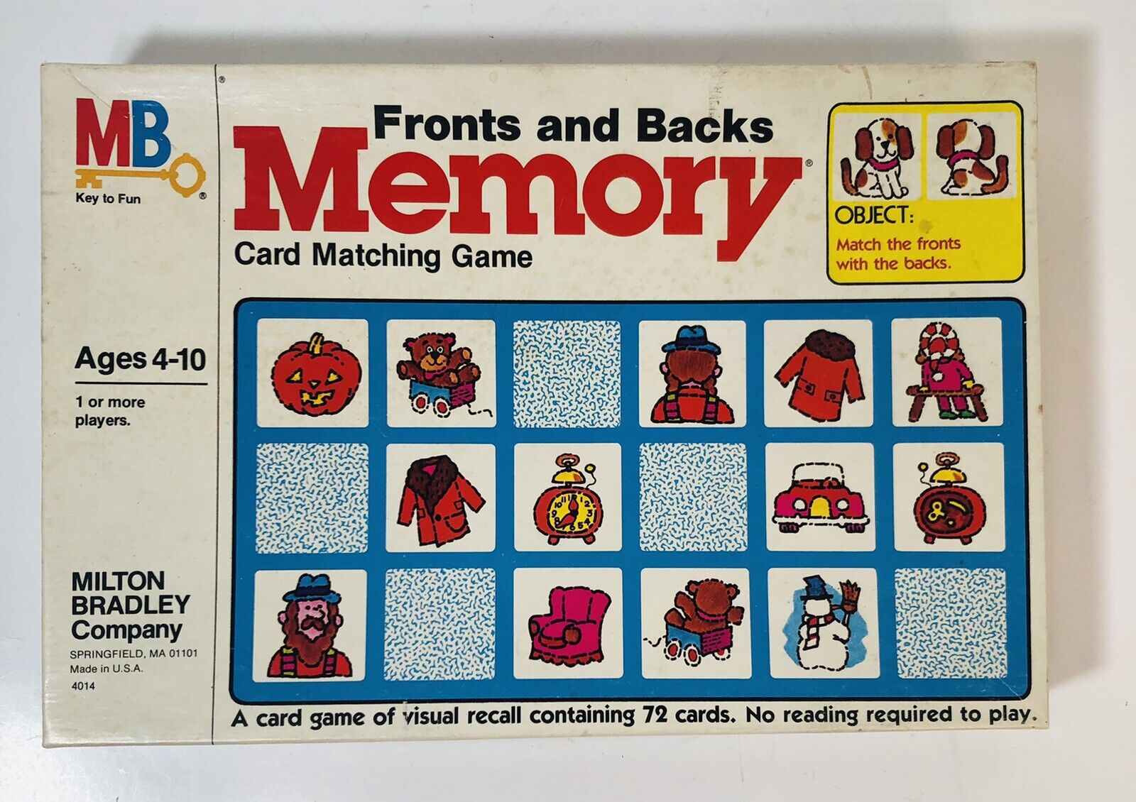 1980 Memory Card Matching Game Milton Bradley 72 Picture Cards Front ...