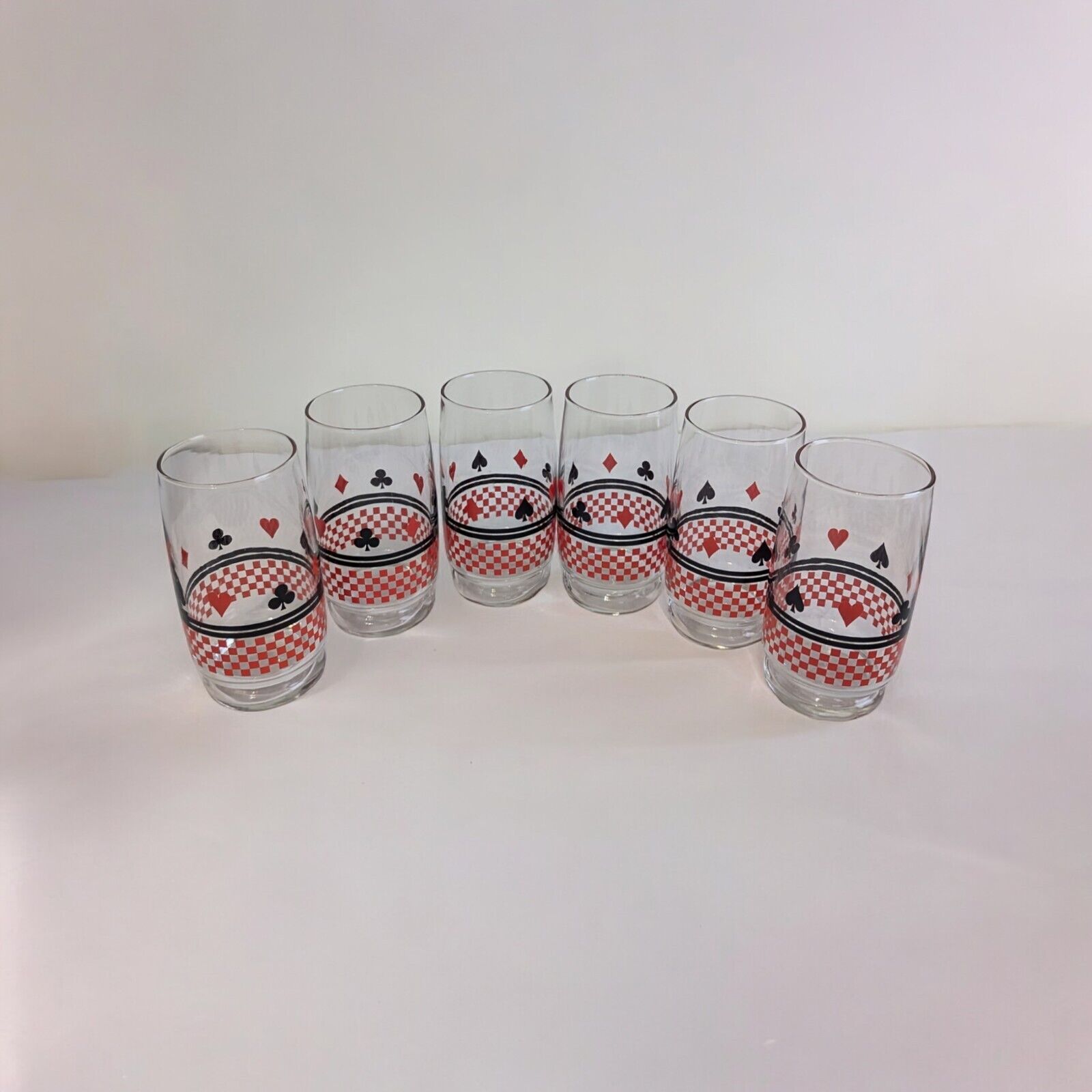 Vintage 1960s Playing Card Suits Patterned Drinking Glasses - Set of 6