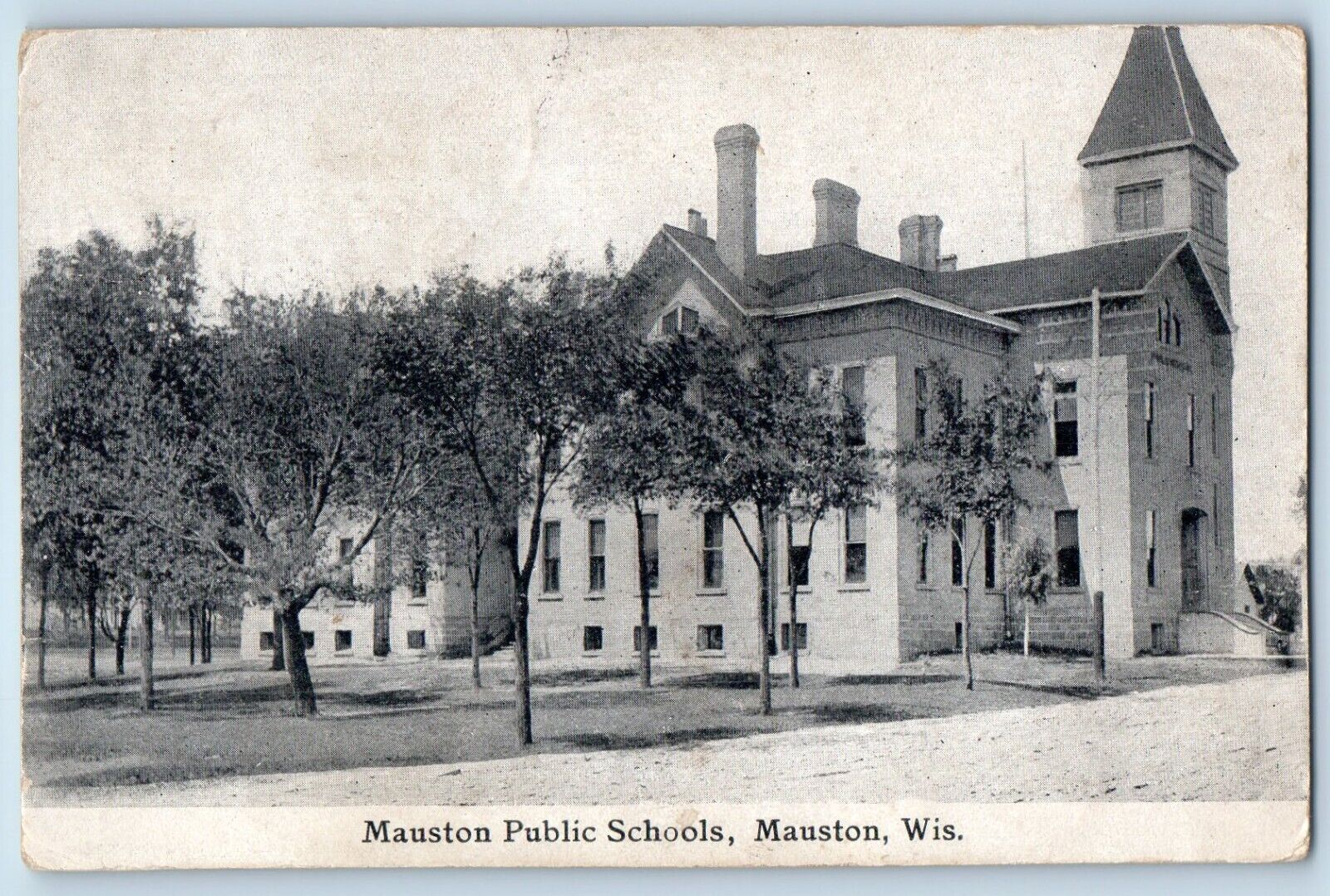 Mauston Wisconsin Postcard Mauston Public Schools Buildings Trees Exterior 1913
