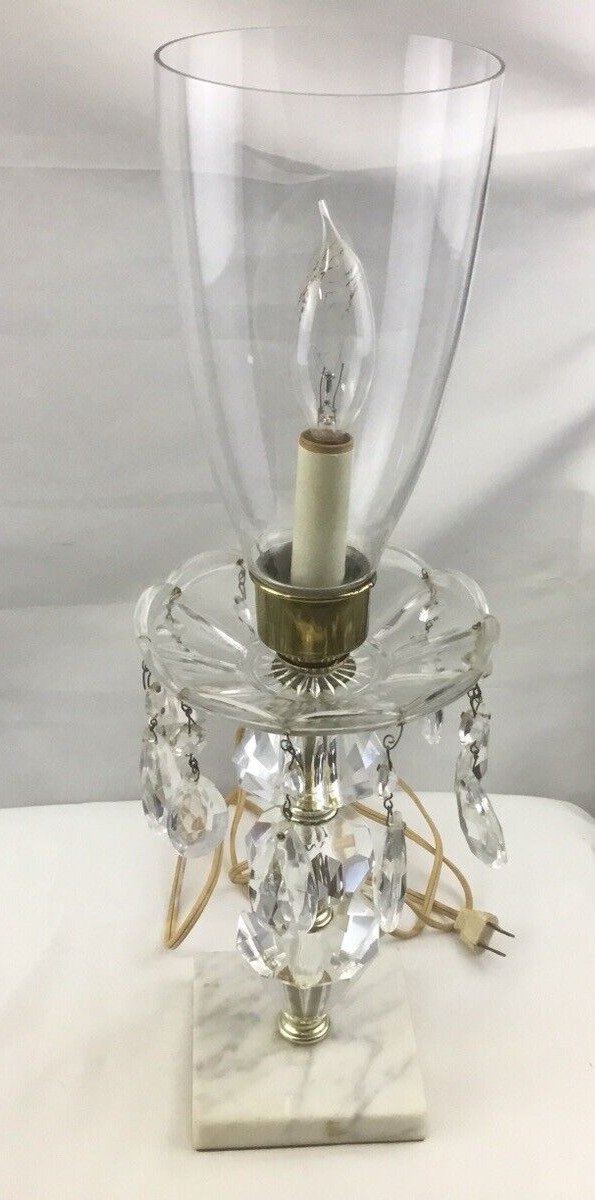 Vintage Hollywood Regency Boudoir Lamp Hanging Crystals Marble Base