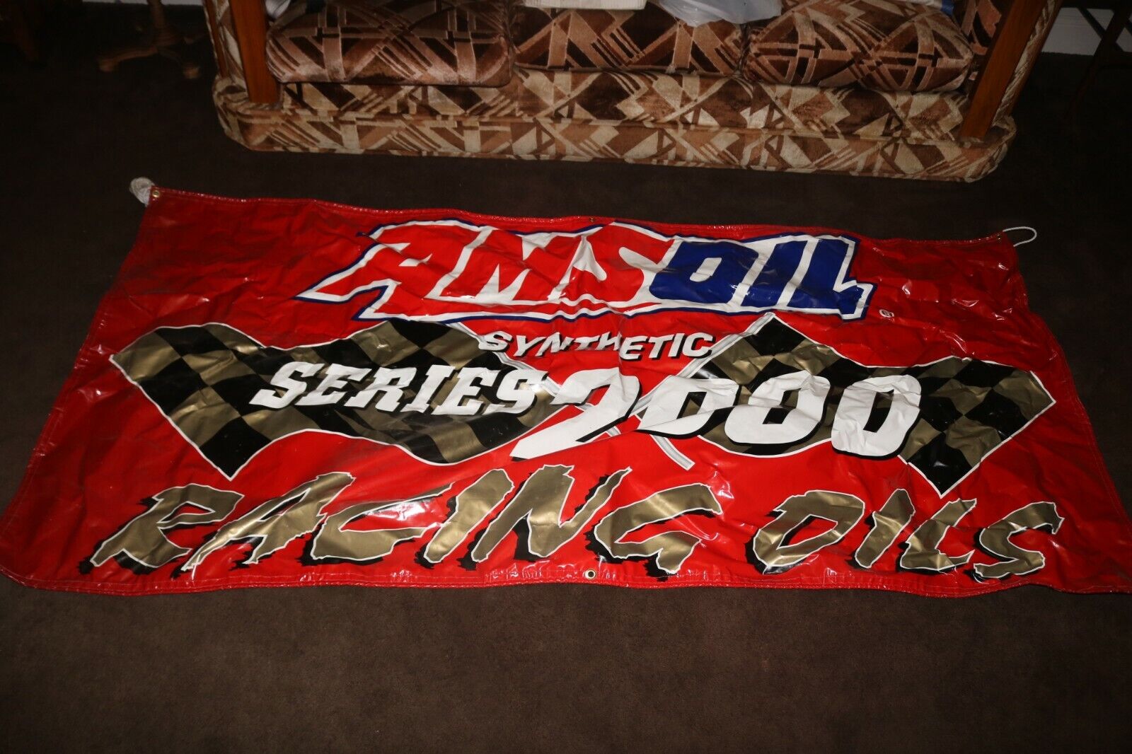 Vintage Amsoil synthetic series 2000 Racing Oil race track banner sign #1