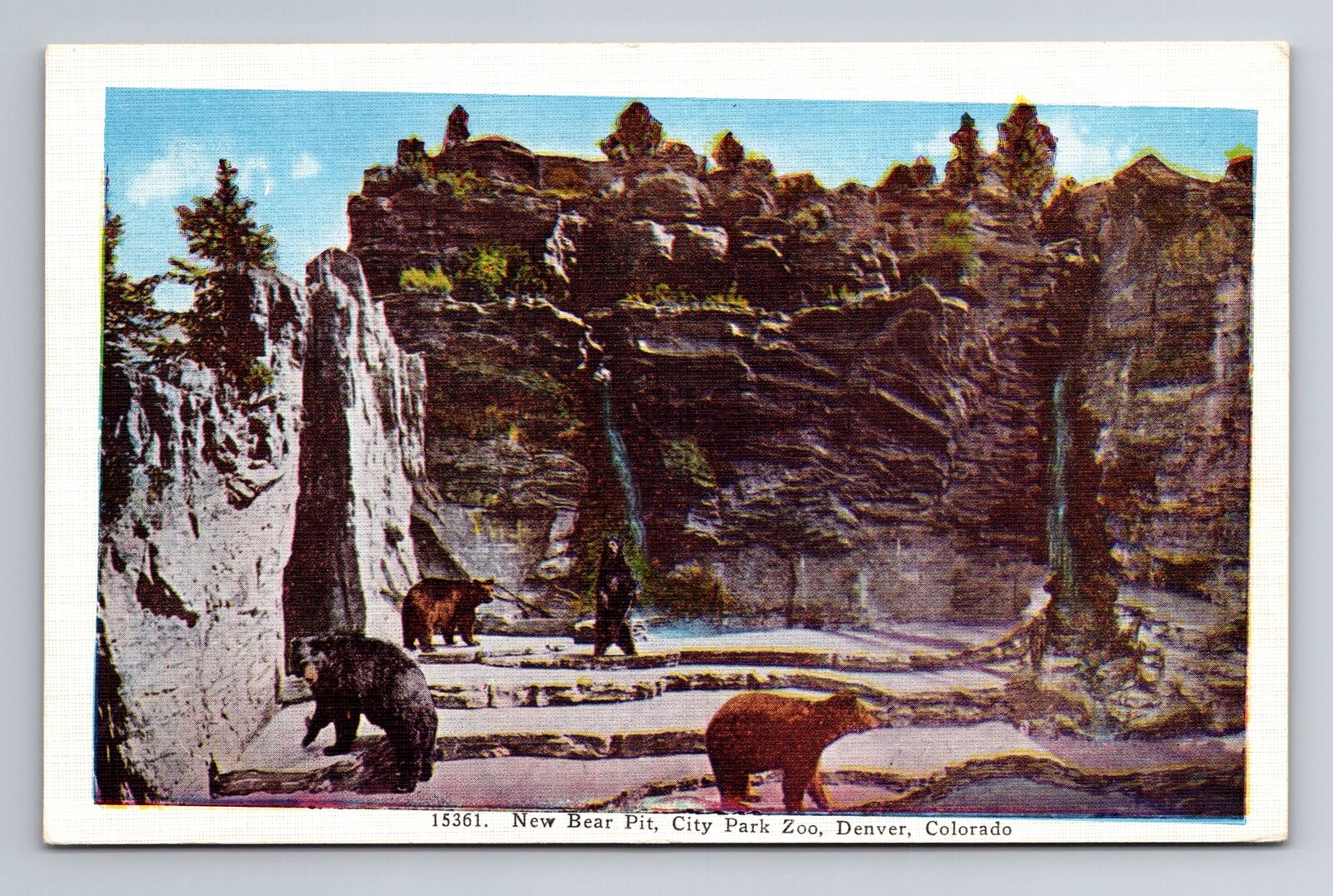 Denver CO-Colorado, New Bear Pit, City Park Zoo, Antique, Vintage Postcard