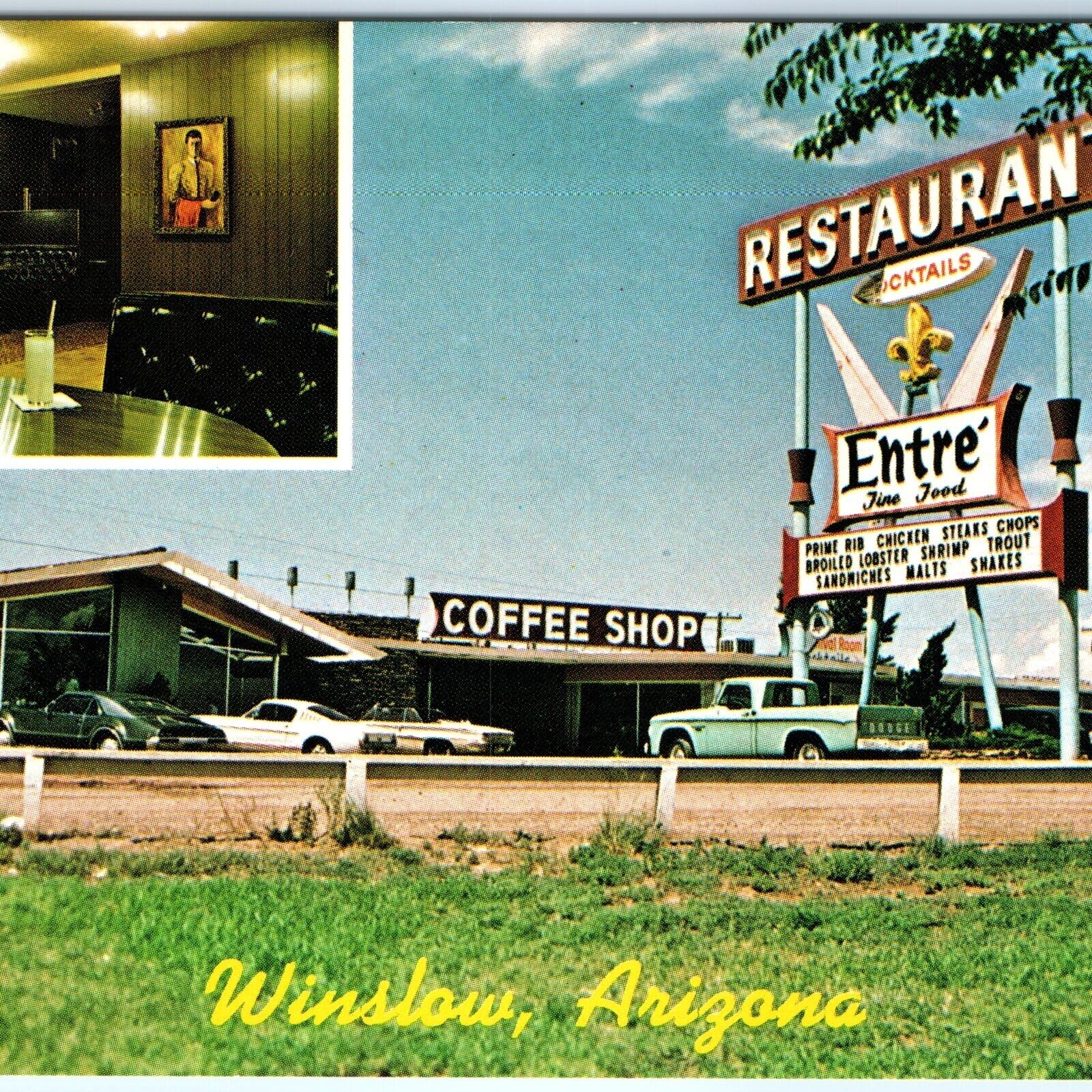 c1960s Winslow, AZ Entre Restaurant US Interstate 40 Chrome Photo PC A148