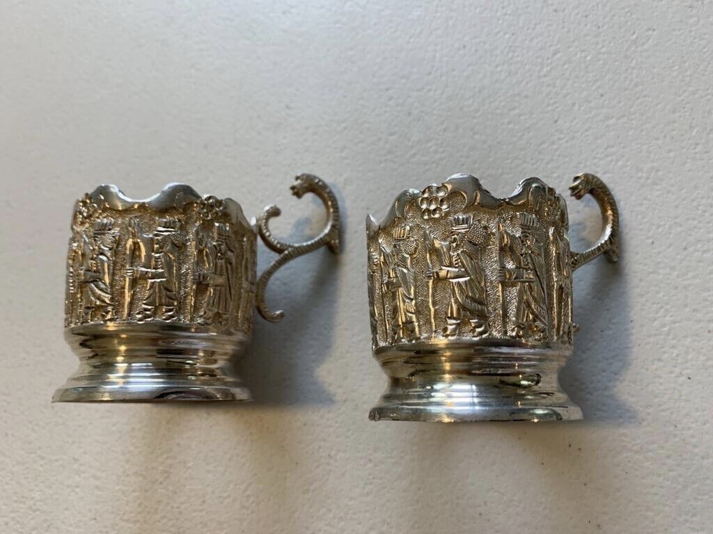 Real Silver Handcrafted Armenian 2 Tea Cups Holders