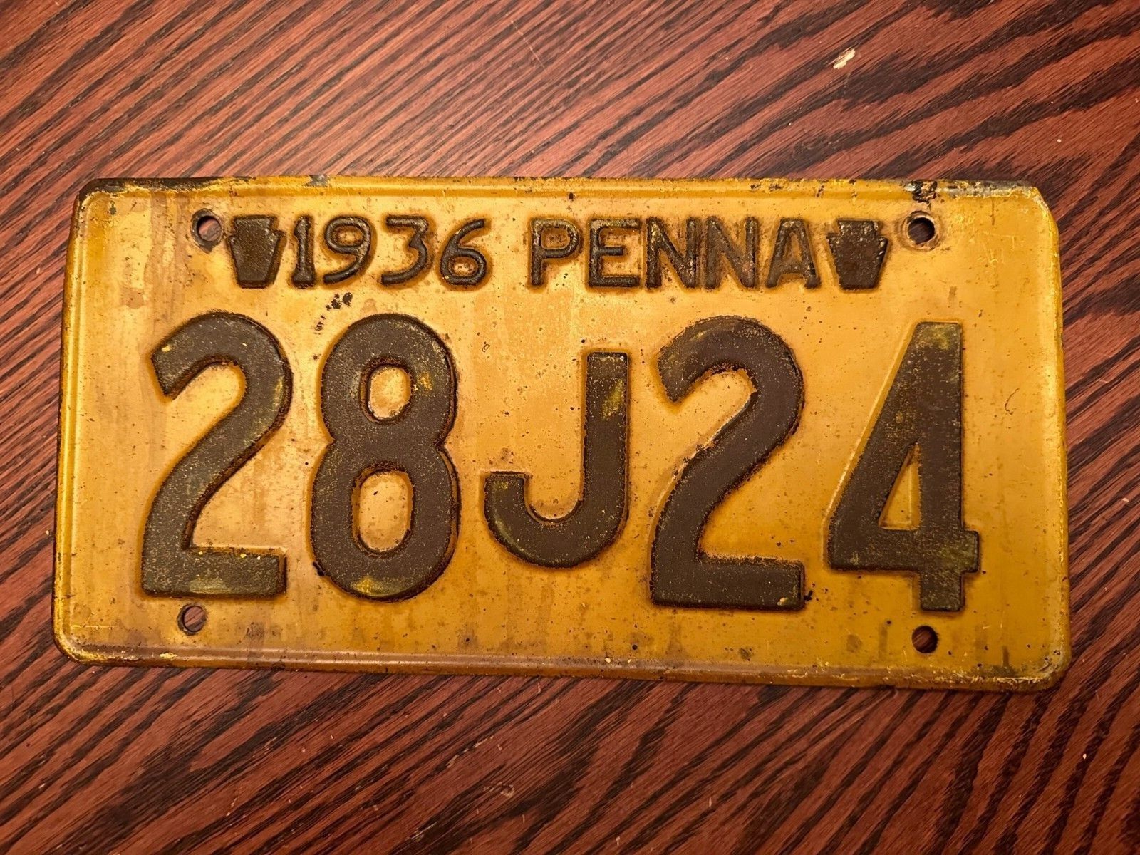 1936 Pennsylvania License Plate 28J24 Yellow Penna