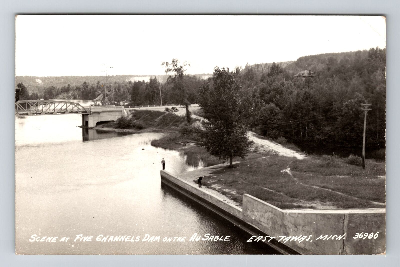 East Tawas MI-Michigan, RPPC Five Channels Dam, Real Photo Vintage Postcard