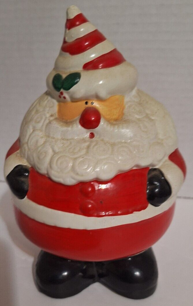 Vintage Roly Poly Shape Santa Claus Ceramic Coin Bank Taiwan 7 Inches Tall 80\'s