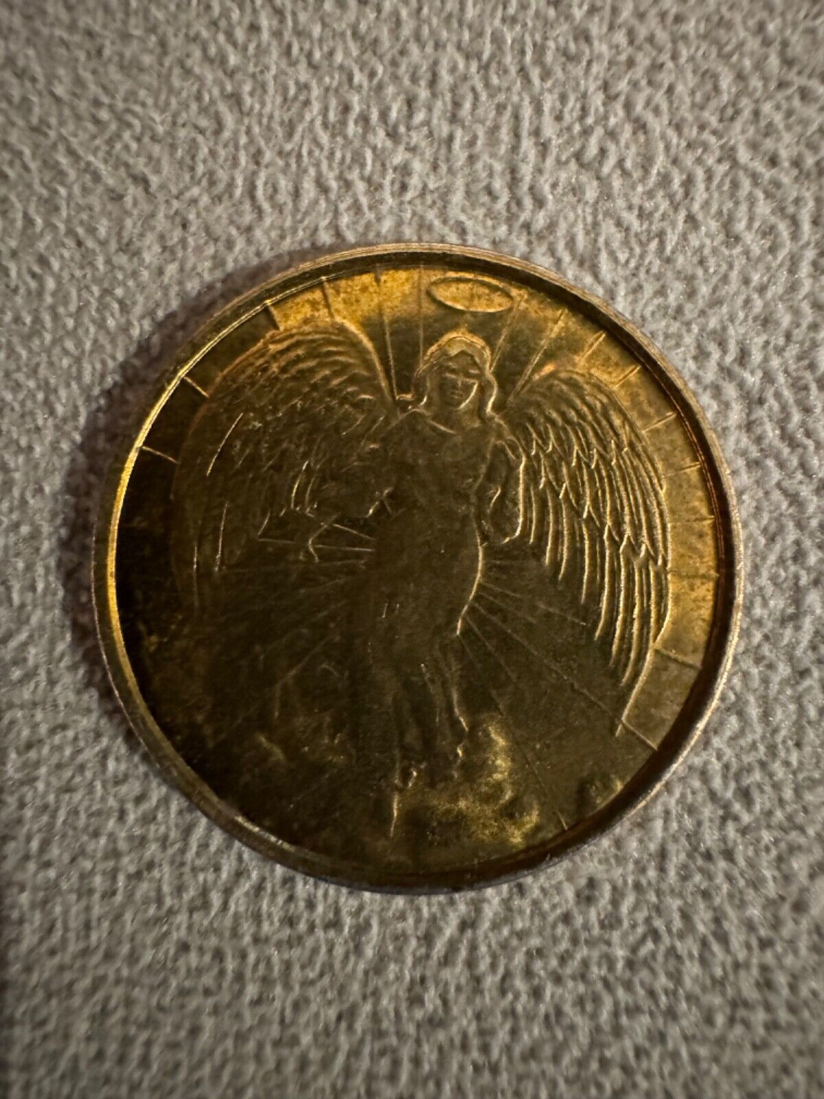 Vintage Gold Tone Guardian Angel Religious Prayer Coin / Medallion Double Sided