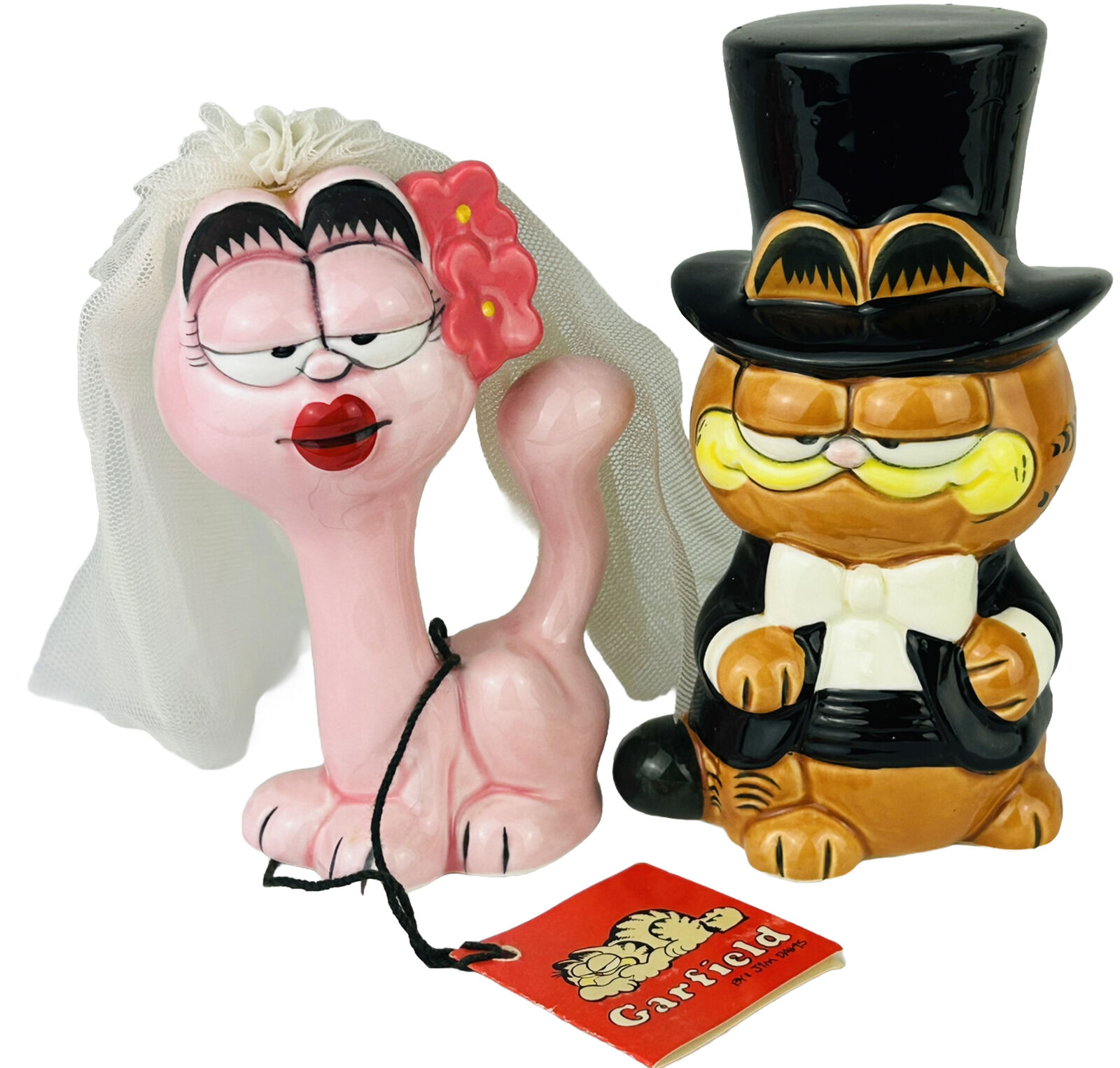 Vintage Garfield Arlene Wedding Cake Topper Figures Enesco Ceramic bride groom