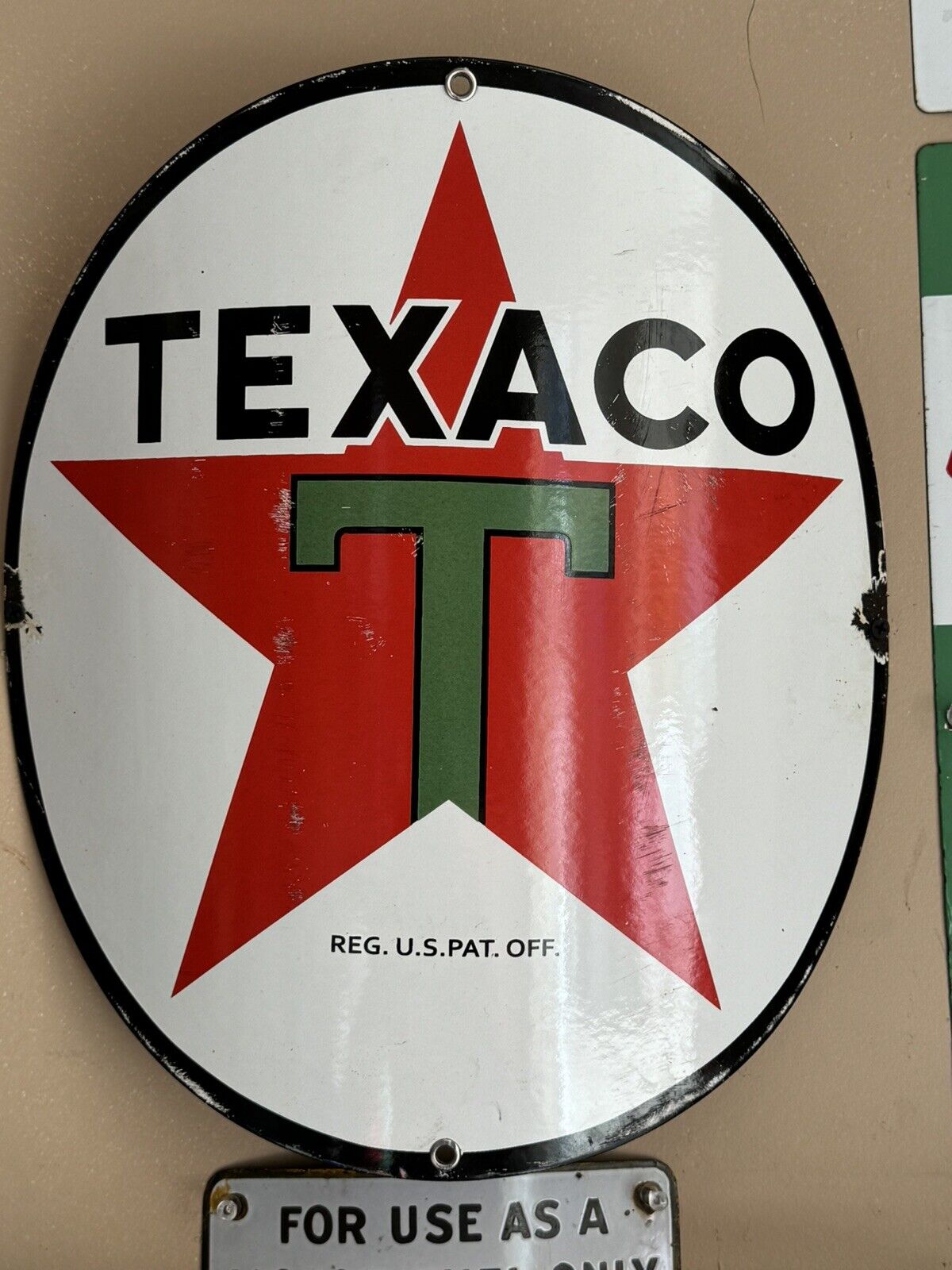 TEXACO 15” CURVED PUMP PLATE  PORCELAIN PUMP SIGN GAS OIL