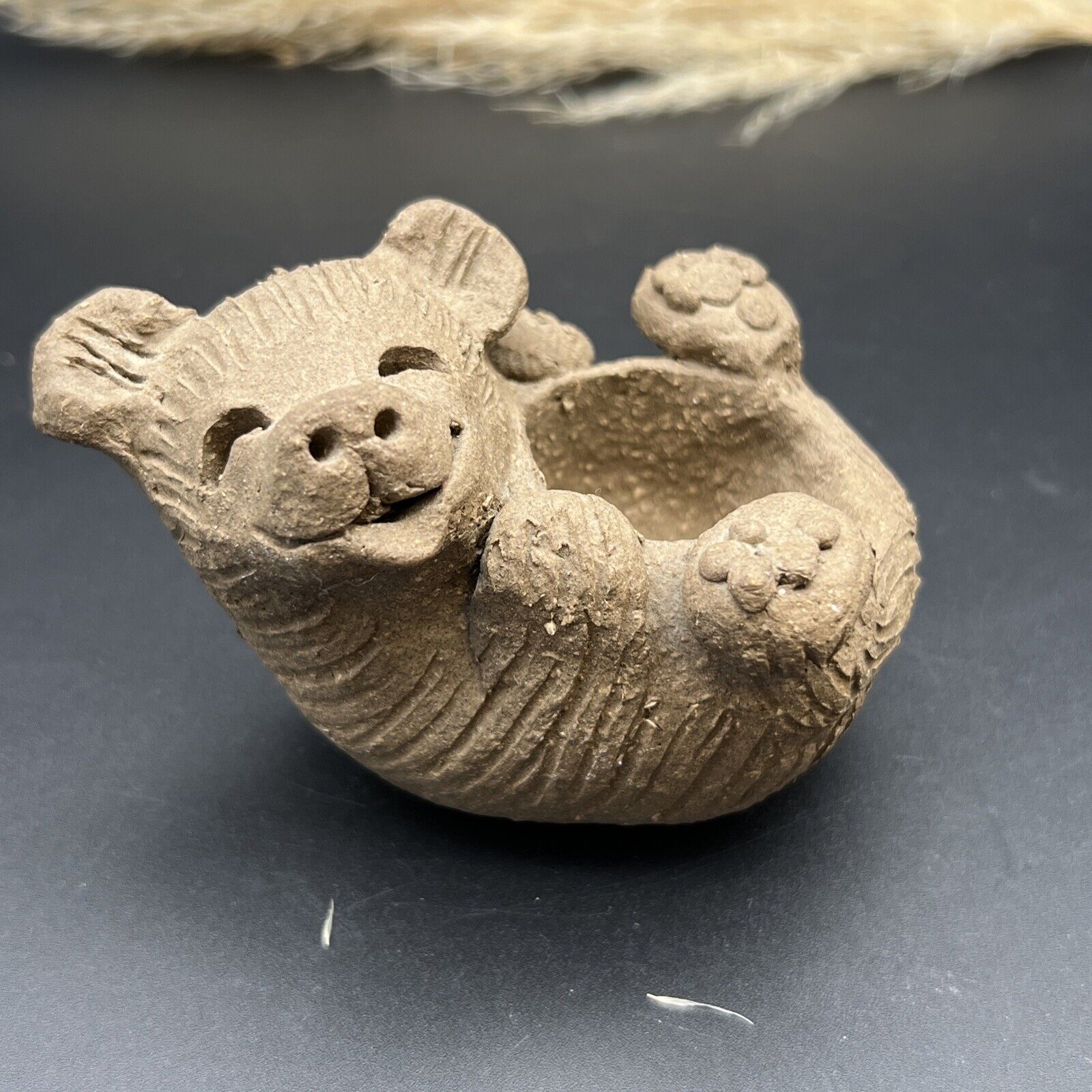 Vintage Margaret Hudson Pottery Clay Bear Trinket Bowl or Tiny Planter Figurine
