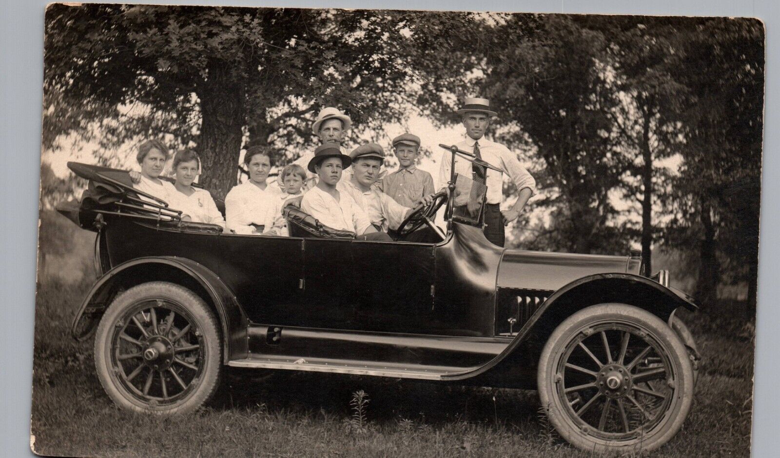 LOADED CONVERTIBLE CAR c1910 real photo postcard rppc antique automobile party