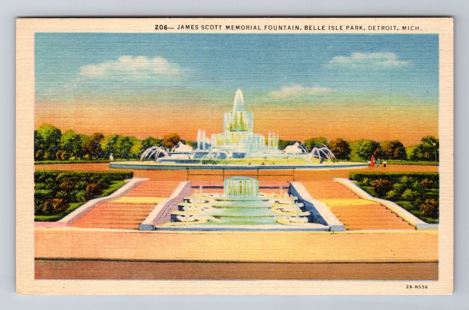 Detroit MI-Michigan, Belle Isle, James Scott Memorial Fountain Vintage Postcards