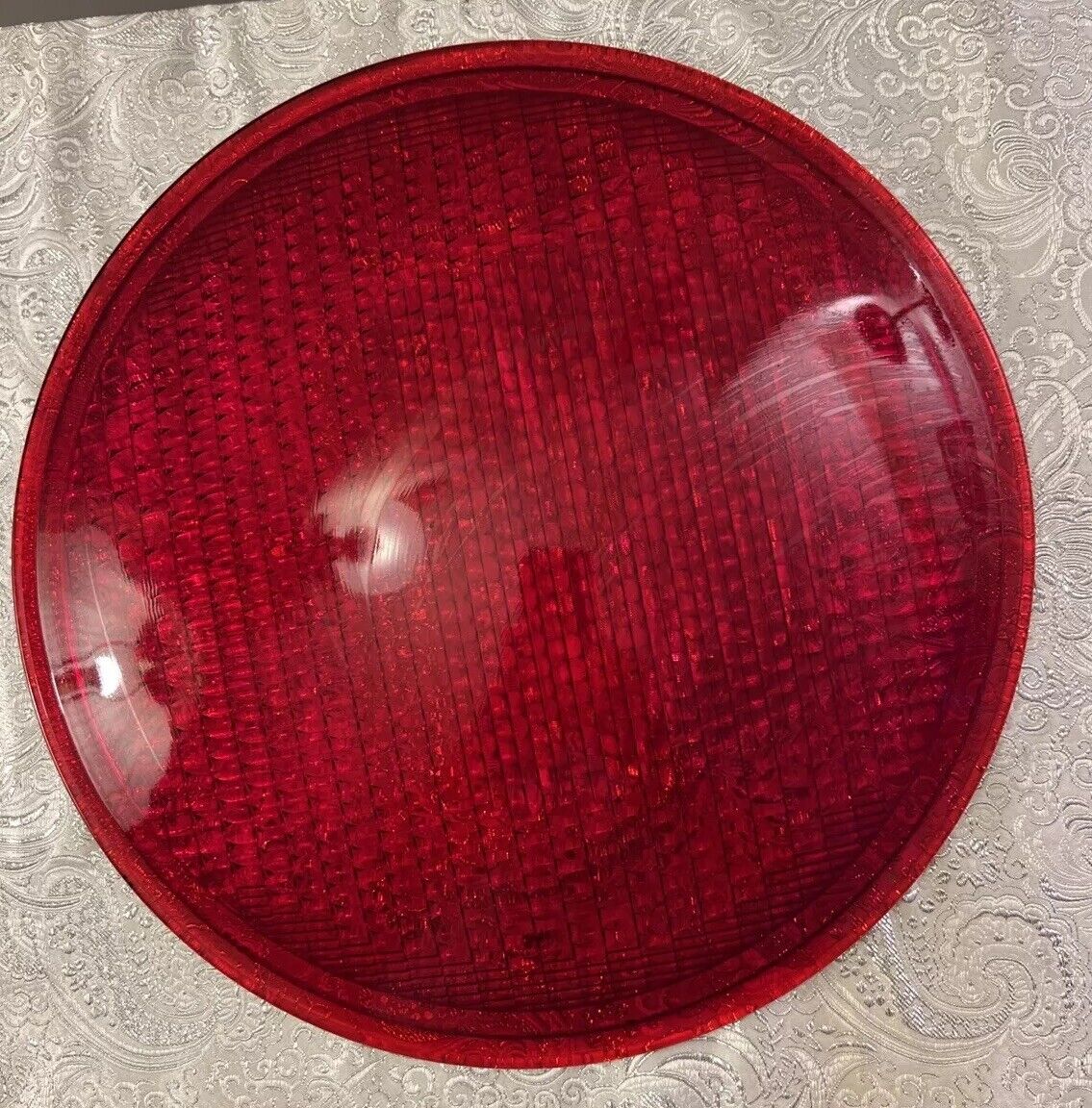 Vintage Corning Red Glass Traffic Light  Lens, 12”Diameter, Code 561070